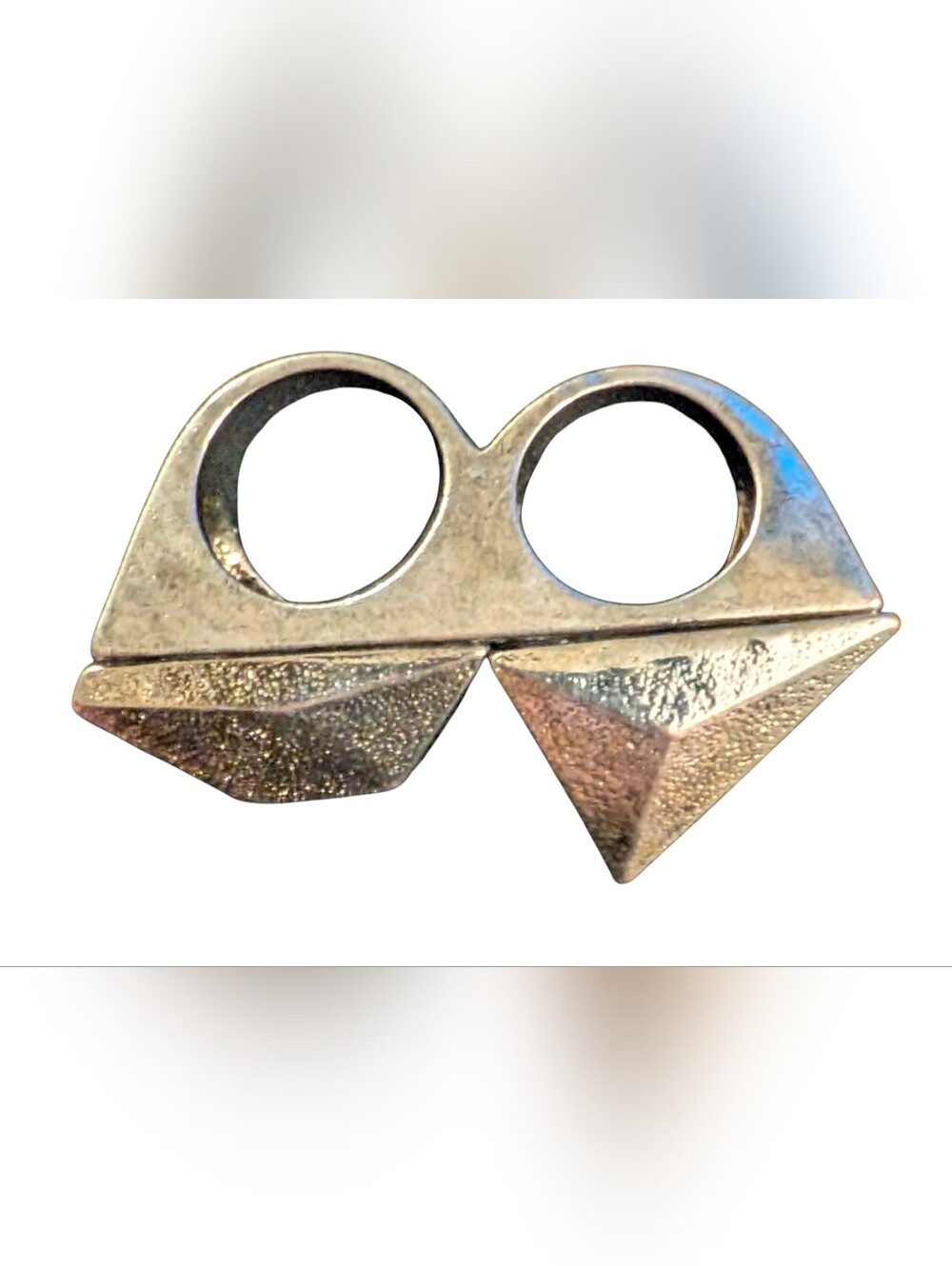 Geometric Double-Finger Ring in Gold Tone